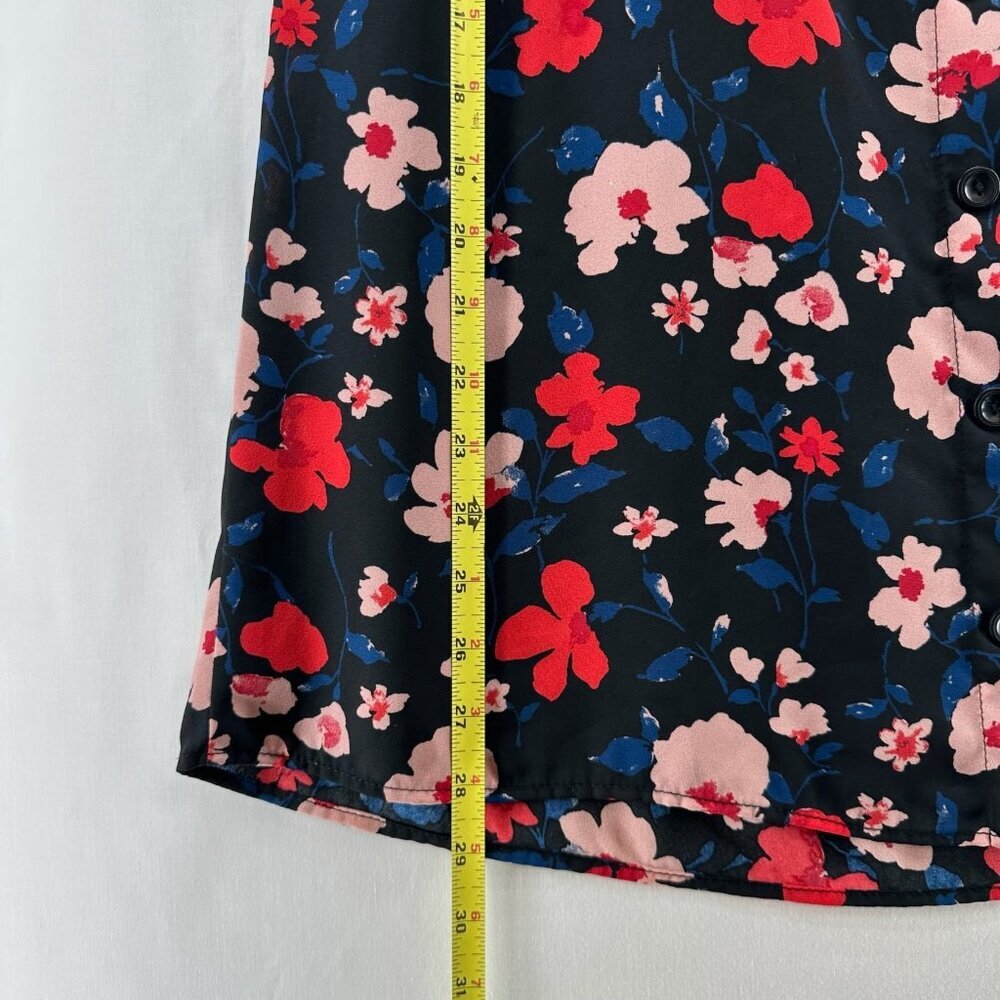 Lily Black A-Line Skirt Womens S Button Front Elastic Waist Floral Black Orange - Picture 7 of 9
